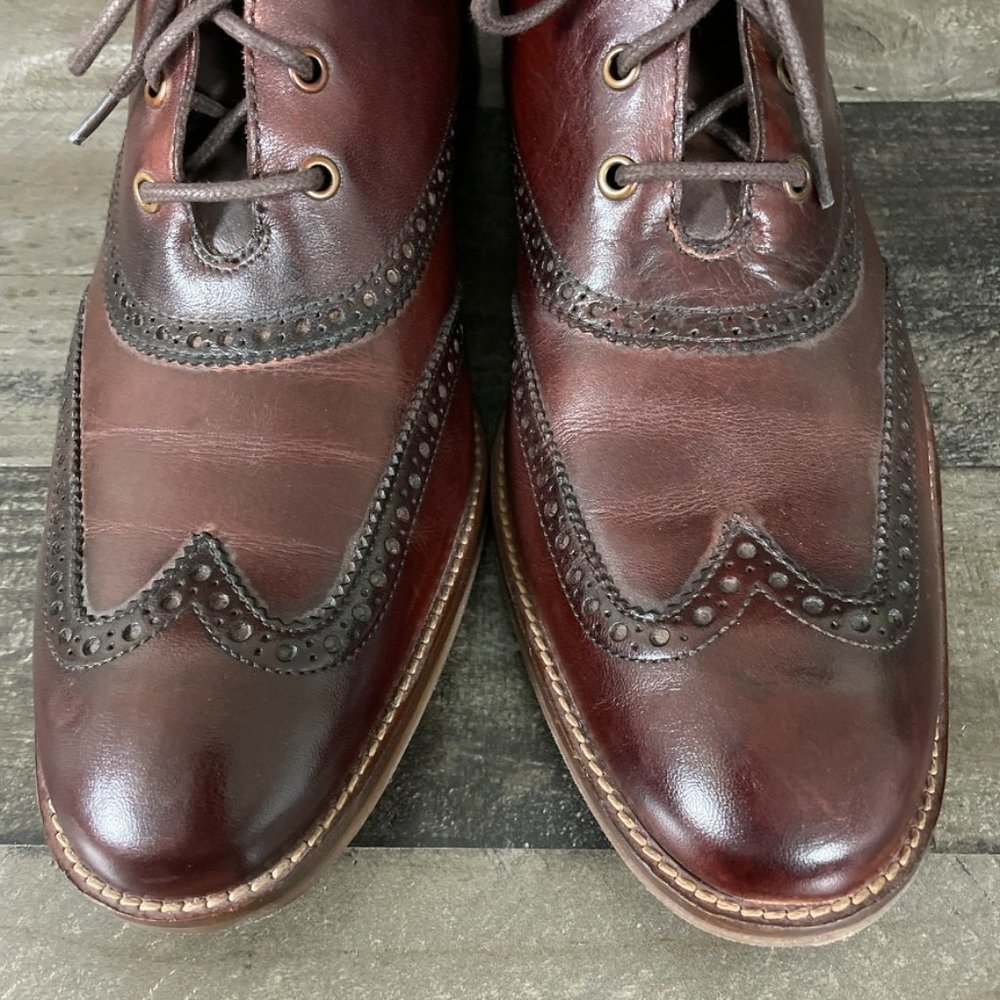 Cole Haan Liam Mens 10 Burgundy Brogue Wingtip Ankle Chukka Boots C11053 - Picture 5 of 11